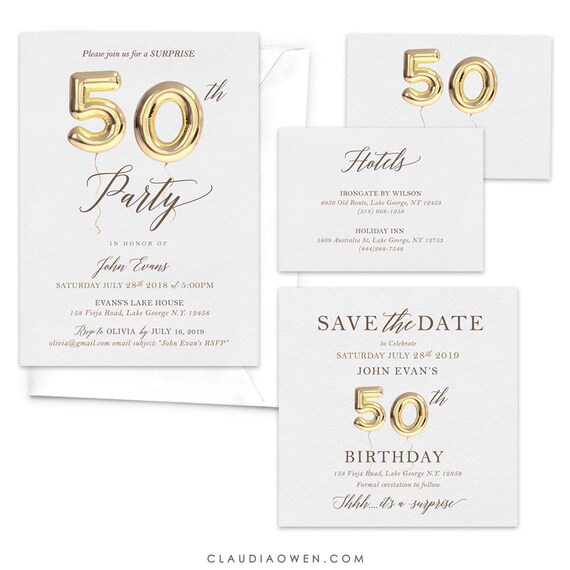 birthday party matching set 50th birthday invitation 50th party save the date fiftieth anniversary 50th balloon fiftieth 50th invites 50th birthday certificate