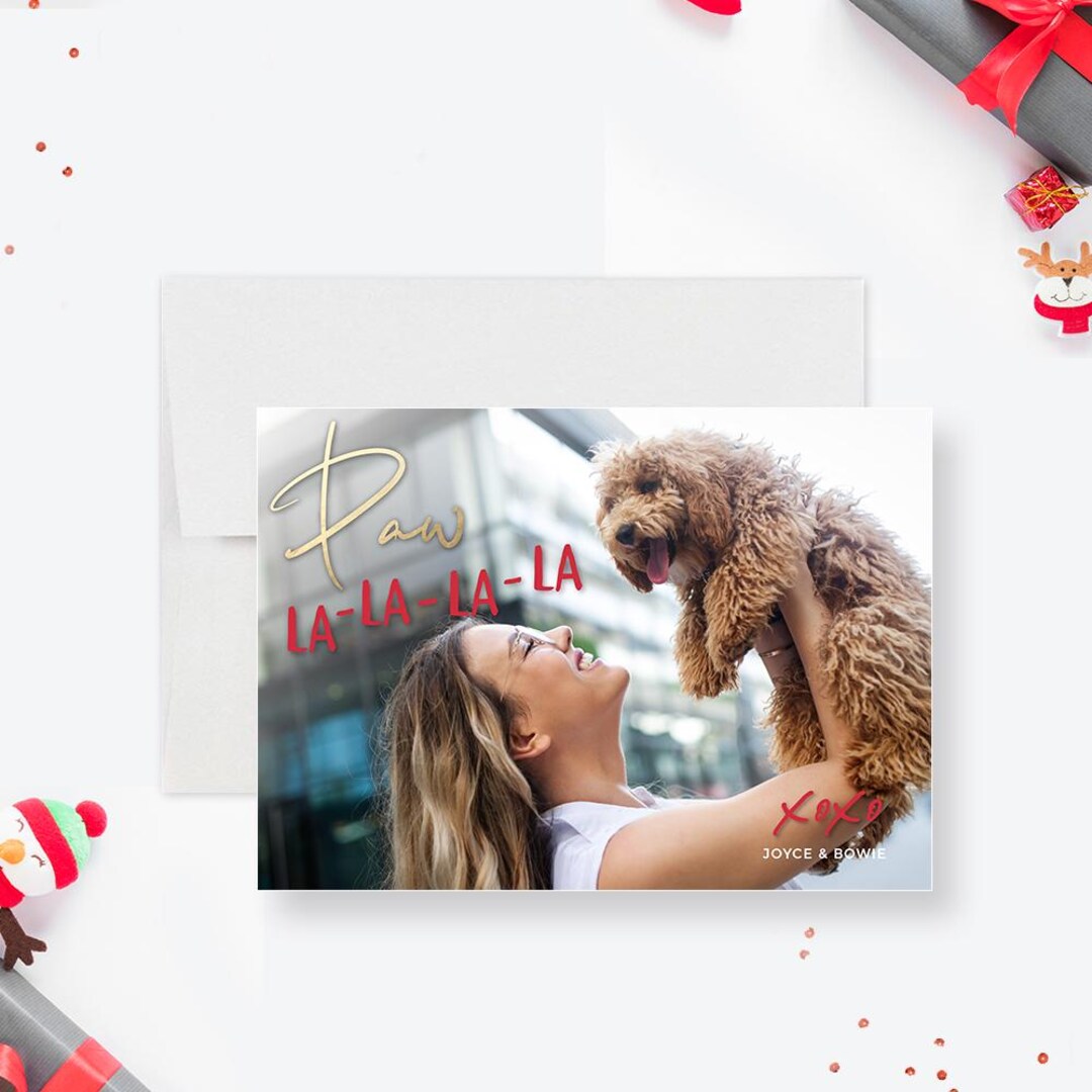 Dog Christmas Card Template, Dog Holiday Greeting Cards Pet Christmas