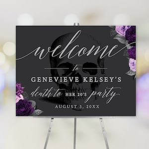 Floral Death to My 20s Party Welcome Sign Editable Template With Purple Flowers, Printable Digital Download, RIP 20s