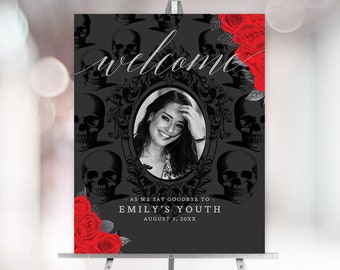 Welcome Sign Photo Template Red Roses, Floral RIP Twenties Printable ...
