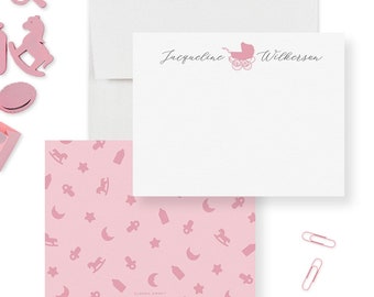 Baby Shower Stationery Thank You Notes, Baby Girl Personalized Stationary Card, From the Nursery Of, Gifts for Baby Nursery Thank You