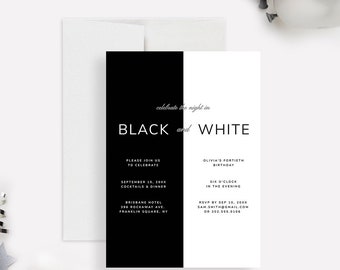 Black and White Party Invitation Editable Template, Black and White Theme Celebration Invites Digital Download