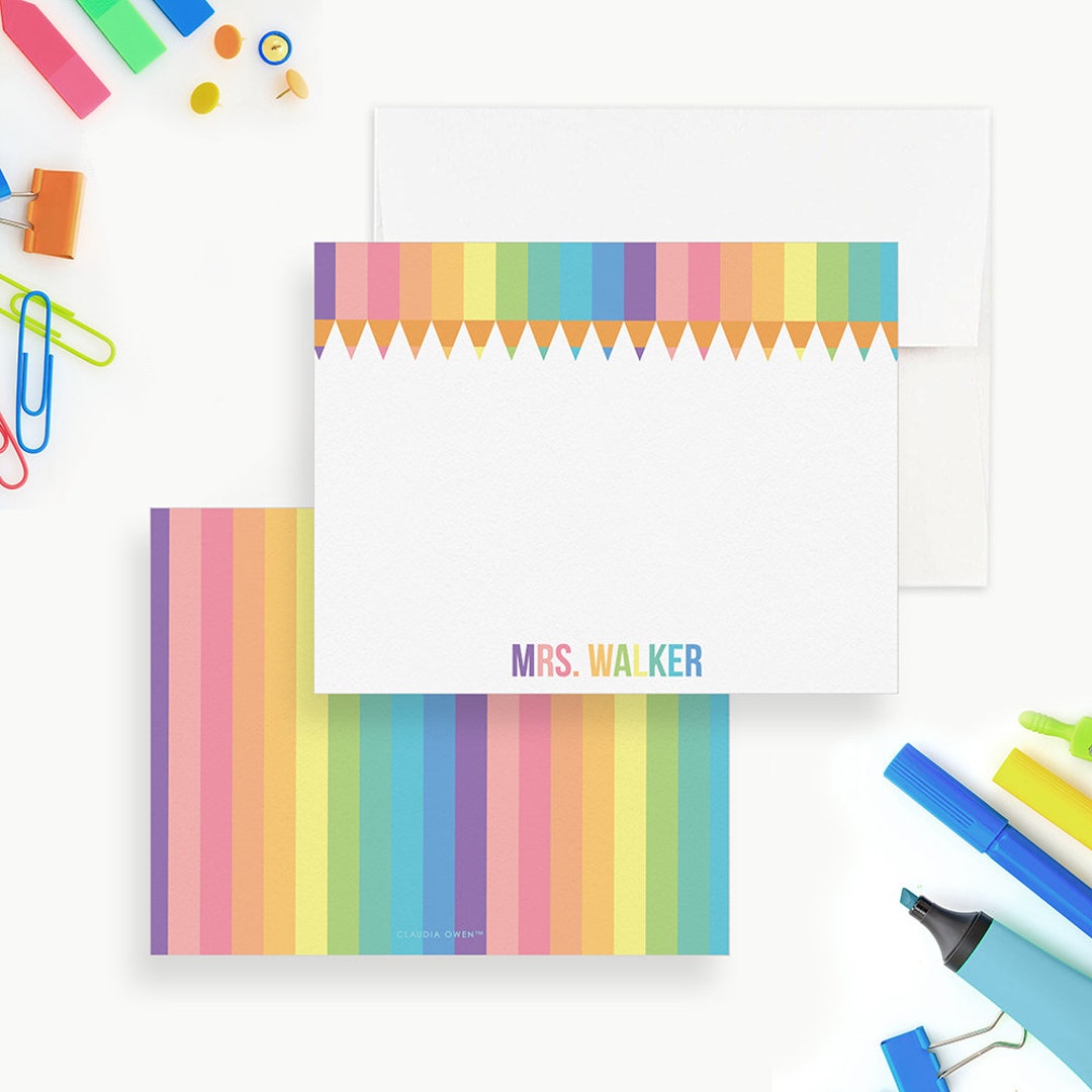 Art Teacher Note Card With Colorful Pencils, Personalized Teacher Thank ...