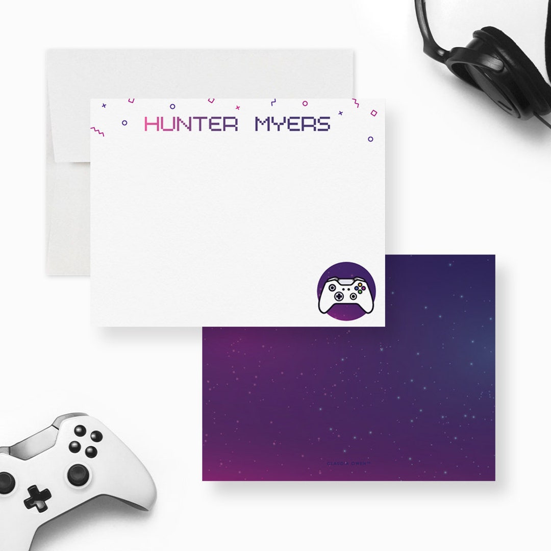 Gamer Card Example Personalized Gamer Note Card Set, Boys Gaming Online Games Stationery ...