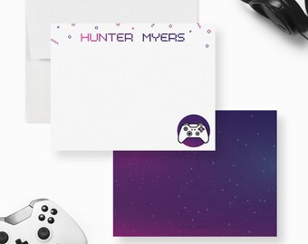 Personalized Gamer Note Card Set, Boys Gaming Online Games Stationery, Kids Custom Gamer Thank you Cards, Video Game Controller