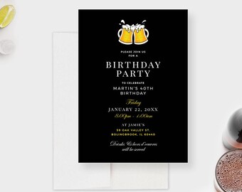 Beer Birthday Party Invitation Template, Cheers and Beers Digital Download 21st 30th 40th 50th, Mens Party Invitation