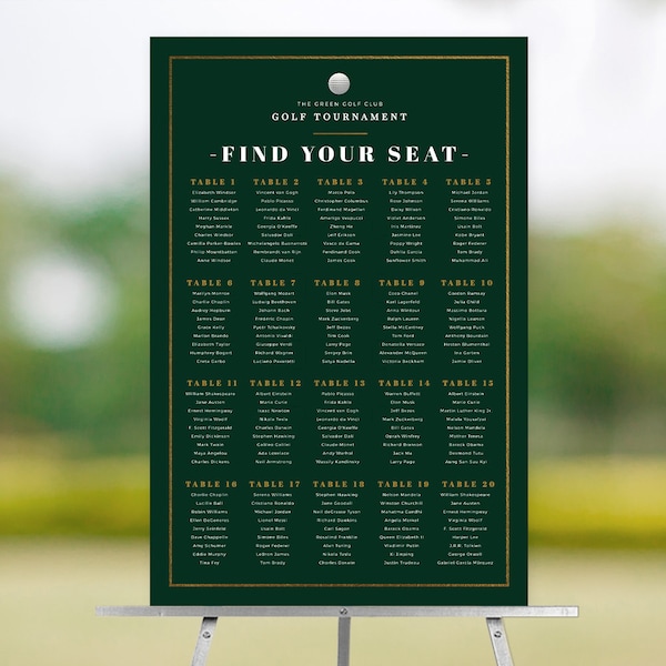 Golf Table Seating Chart, Seating Sign Editable Template, Golf Tournament Seating Chart Poster Digital Download, Find Your Seat Sign