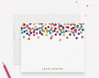 Custom Name Note Cards Personalized Stationery Set Fun Confetti Design Teacher Thank You Cards Kids Note Card Set