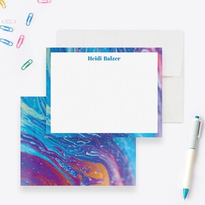 Ensemble de papeterie personnalisée colorée, Cartes de papeterie familiales, Notes de remerciement personnalisées, Papeterie cadeau personnalisée pour femme, Ensemble de cartes de correspondance