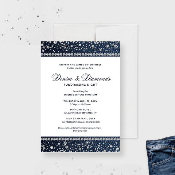 Denim and Diamonds Birthday Party Invitation Editable Template, 60th Wedding Diamond Anniversary Invite Digital Download, Printable Template