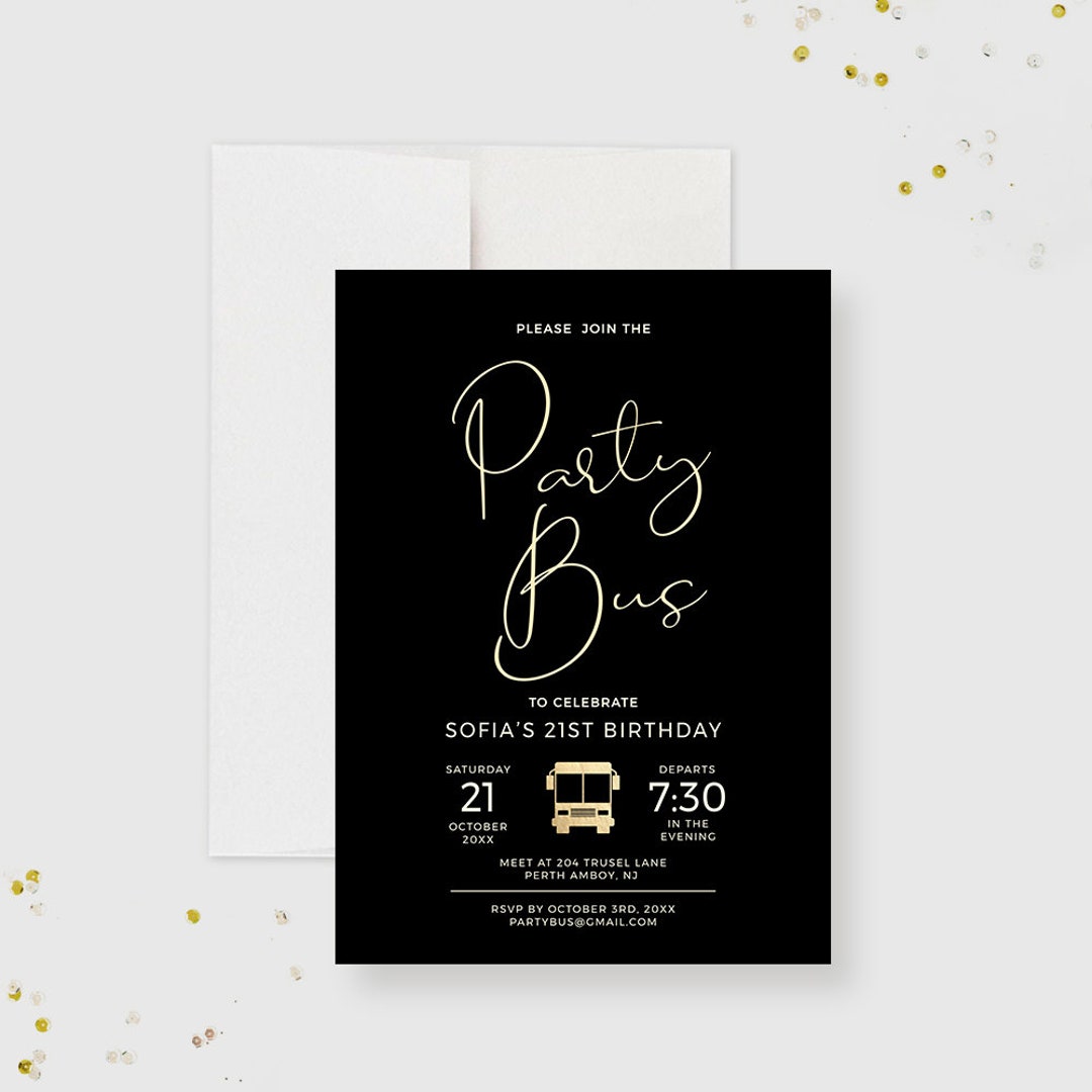 Bus Party Invitation Editable Template, Bus Birthday Party Bus Pub Bar