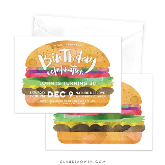 Burger Party Invitation Hamburger Food Invites Burgers On The Etsy