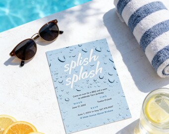 Pool Party Birthday Invitation Splish Splash Kids Birthday Invite BBQ Swim Party Digital Template