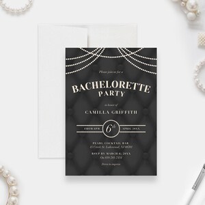 Bachelorette Party Invitation Editable Template, Elegant Hen Party Printable Digital Download, Pearls Bridal Party Personalized Invites