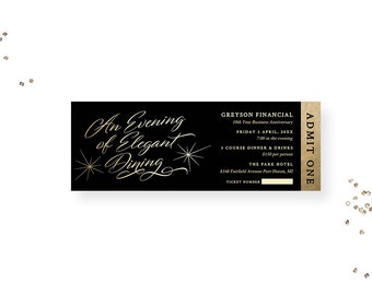 An Evening of Elegant Dining Ticket Template, Admit One Printable Ticket Invitation, Event Ticket Digital Download Business Admission Ticket