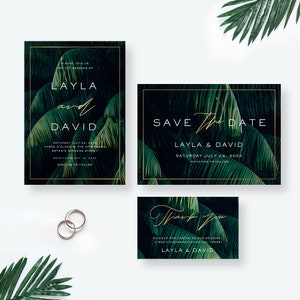 Tropical Beach Palm Leaves, Greenery Fern Destination Island Wedding, Tropical Paradise, Lush Green Foliage Printed Cards