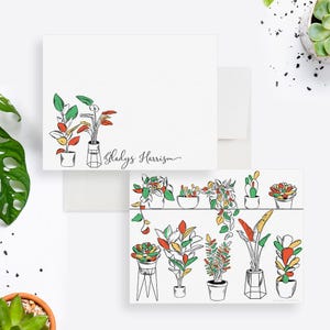 Personalized Plant Note Cards Custom Botanical Stationery Set Potted Plant Design Modern Garden Lover Gift for Women Plant Moms