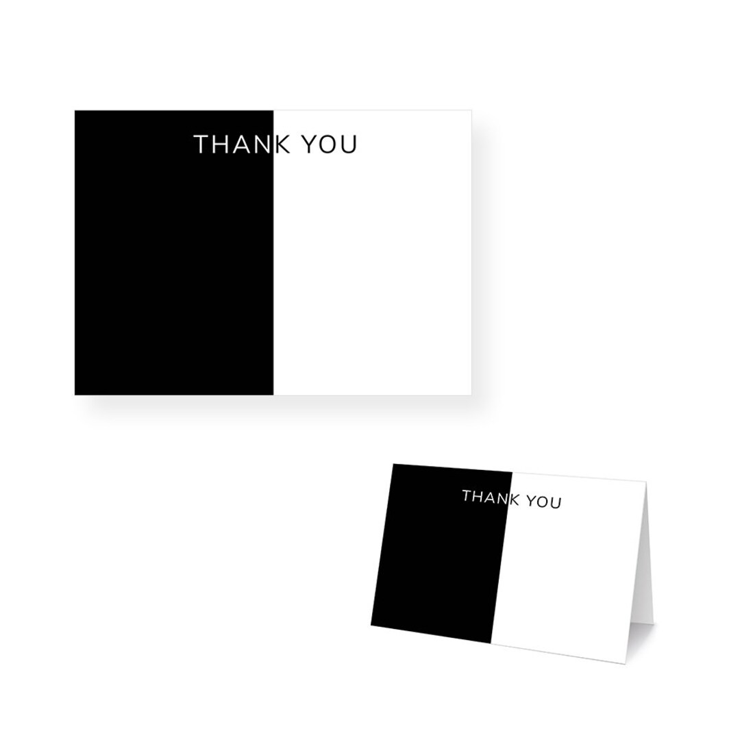 Black and White Thank You Card Editable Template, Thank You Note Card ...