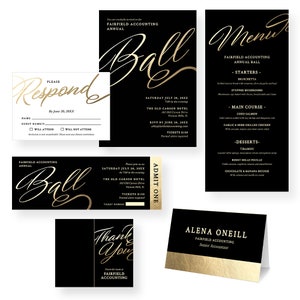 Modelo de convite para festa de baile, elegante baile anual de agradecimento ao cliente, convites corporativos formais, ingresso de menu RSVP