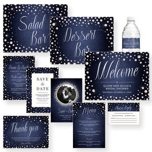 Denim and Pearls Birthday Invitation Editable Template Set, Shiny Pearl Invites Digital Download, Couple&#39;s Shower Denim Party Printable