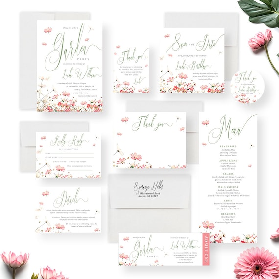 Birthday Invitations for a Garden Themed Party, Floral Birthday Party Invites, Summer Party Invitation for Women