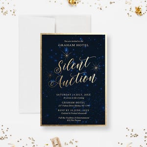 Silent Auction Party Invitation Template Night Sky Business Printable Digital Download Fundraiser Non Profit Corporate Event