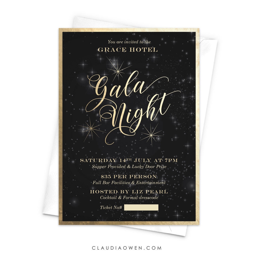 Gala Night Invitation Night Sky Gala Invites Gold Stars | Etsy
