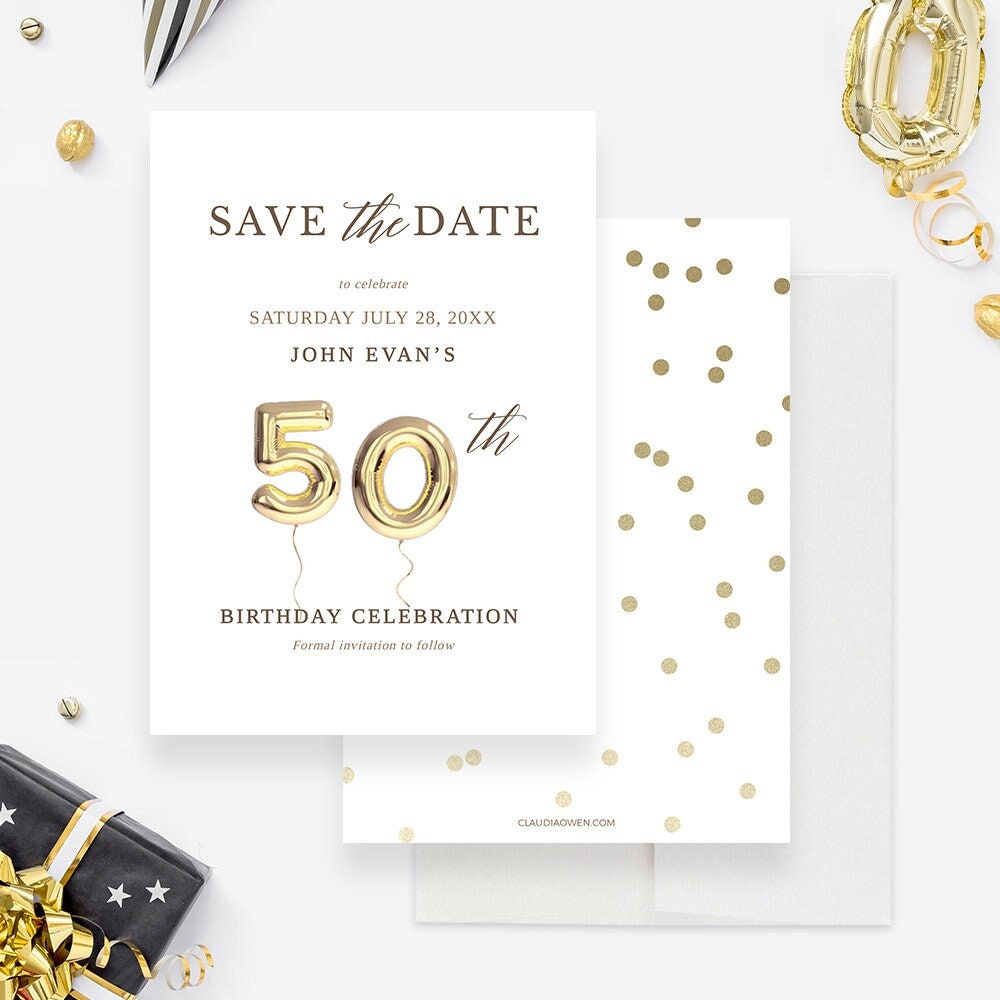 50th Birthday Save The Date Card Fiftieth Wedding Or Business Etsy