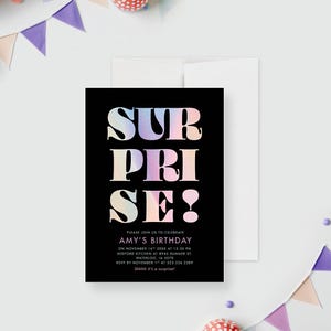 Modern Surprise Birthday Invitation with Colorful Bold Typography, Shh! Secret Soiree Surprise Birthday, Hush-Hush Birthday Celebration