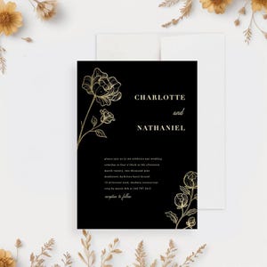 Elegant Wedding Invitation with Rose Illustrations, Custom Save the Date Thank You Cards, Wedding Anniversary Invites with Romantic Florals