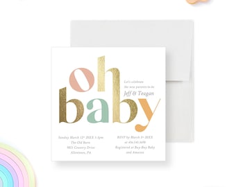 Personalized Baby Shower Invitations, Oh Baby Custom Joint Baby Shower Invite, Couples Baby Shower Party, Modern Typography