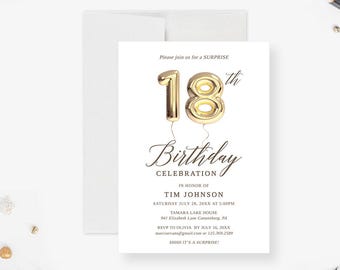 18th Birthday Party Invitation Template, Surprise 18th Birthday Party Digital Download, Turning 18 Printable Birthday Invites
