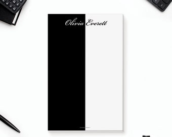 Personalized Black and White Notepad, Birthday Party Favors, Black and White Writing Stationary Pad, Grocery Shopping List Notepad