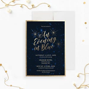 An Evening in Blue Printable Party Invitation, Starry Night Sky Instant Digital Download, Business Company Event Invites