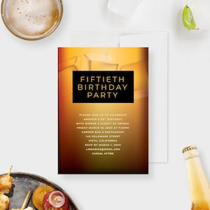 50th Birthday Invitation for Men, Whiskey Birthday Invitations, Cheers to 50 Years, 40th 50th 60th 70th Mens Birthday Party