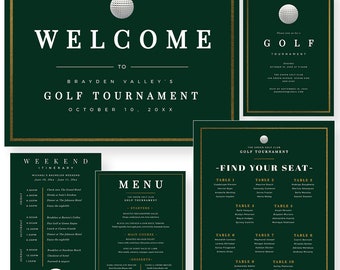 Golf-Geburtstagsfeier-Einladung, Golf-Reiseplan bearbeitbare Vorlage, Golf-Turnierkarten, Golf-Wochenende-Digital-Download, Golf-Willkommensschild