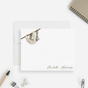 Watercolor Sloth Note Cards Personalized Stationery Set Cute Animal Custom Name Cards Writing Set for Kids Sloth Lovers