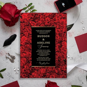 Rote Rosen Hochzeitstag digitaler Download, romantische Blumenhochzeit lädt bearbeitbare Vorlage, Verlobungseinladung, Probeessen ein