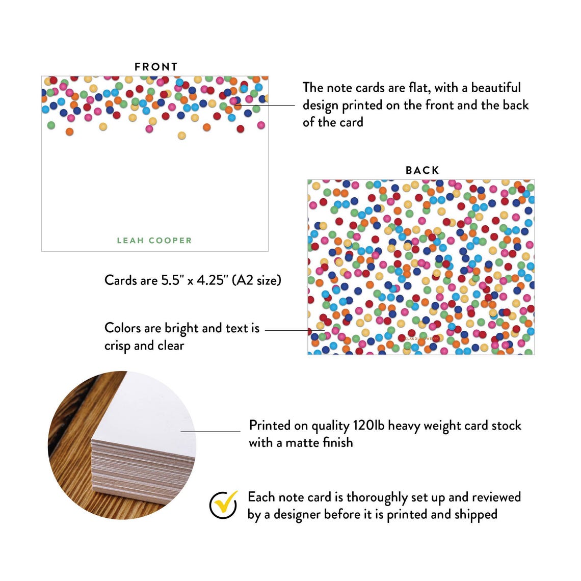 Custom Name Note Cards Personalized Stationery Set Fun Confetti Design ...