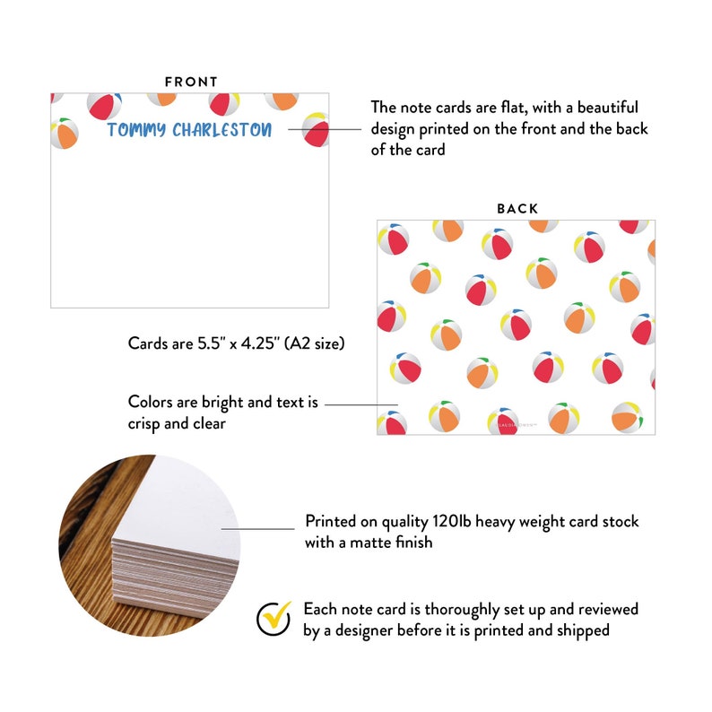 Beach Ball Note Cards Personalized Stationery Set With Name Custom Flat ...