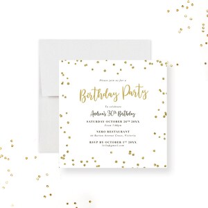 Confetti Birthday Party Invitation, 30th 40th 50th 60th 70th Milestone Elegant Birthday Invites