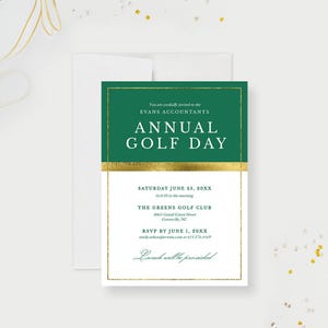 Modelo de convite anual para o dia do golfe, convites de aniversário para golfe, convites para Masters de golfe profissional, download digital de golfe Part-ee