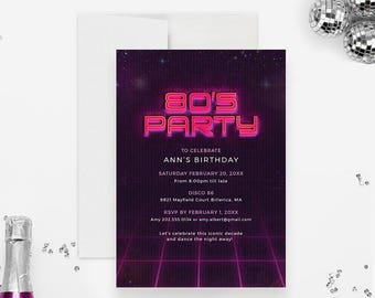 80s Birthday Party Invitation Template, 1980s Party Digital Download, Eighties Printable Party, 80s Retro