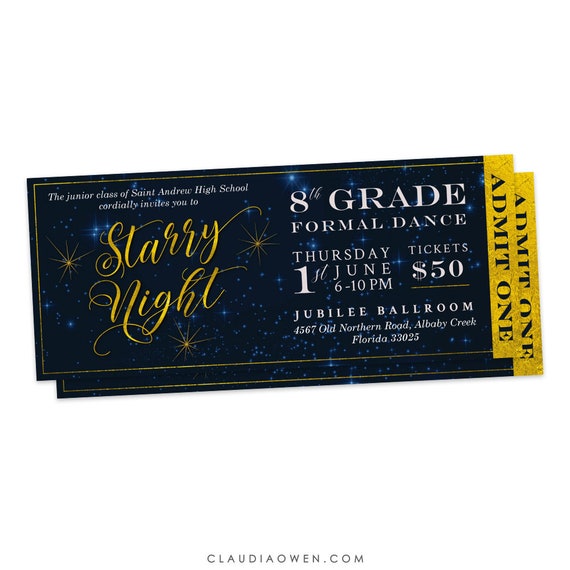 Prom Tickets Starry Night High School Prom Ticket Senior Prom | Etsy