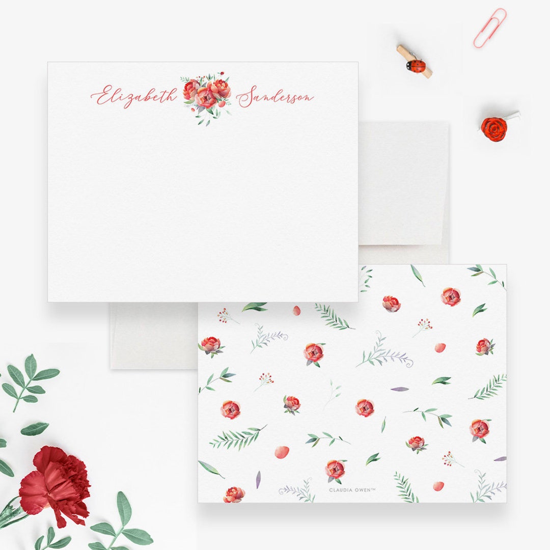 Flower Note Cards, Stationary Set for Women, Floral Wedding Thank You ...