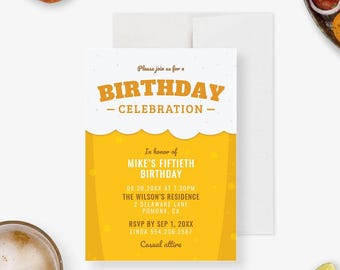 Beer Birthday Party Invitation Editable Template, 21st 30th 40th 50th Mens Birthday, Bachelor Party Digital Download