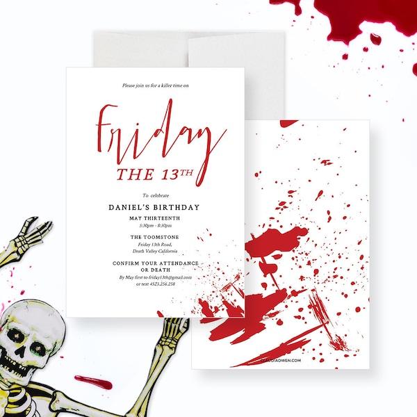 Friday the 13th Party Invitation Template, Halloween Birthday Printable Invitation, Murder Mystery Digital Download, Death Birthday Party