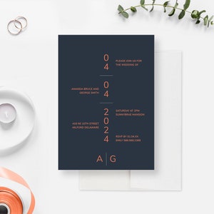 Marine-Blaue Hochzeitseinladung Vorlage, Moderne Minimalistische Hochzeitszeremonie Karten, Benutzerdefinierte Hochzeit Digitale Datei
