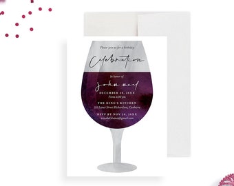 Wine Tasting Birthday Party Invitation Card with Wine Glass Design, Wine Night Invites, Winery Bridal Shower Invitations