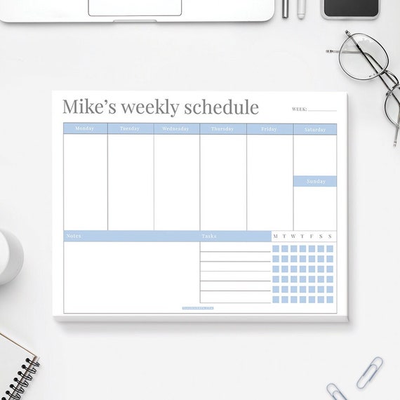 Weekly Schedule Notepad With Checklist Custom Weekly Planner Etsy